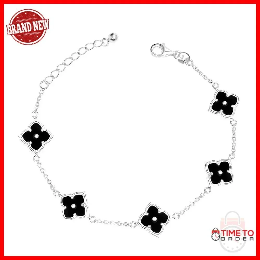 Sterling Silver Adjustable Tennis Bracelet with Mother of Pearl Flower